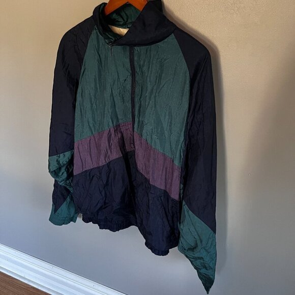 Vintage 80-90s nylon jacket windbreaker Size M Green, Purple, Navy Lined Hi-Tech - Picture 3 of 10